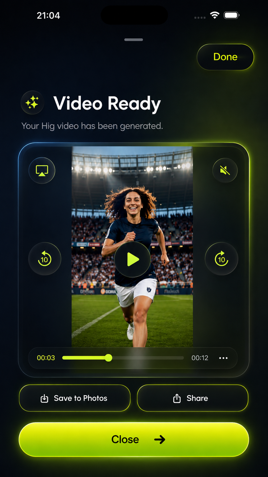 Generated video ready screen